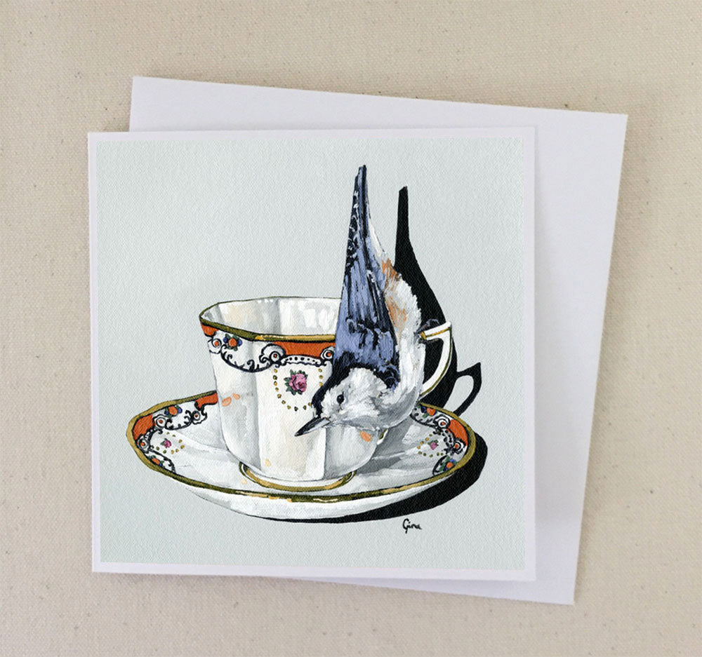 Nuthatch Just Hanging Out art card — Birds on a Cup
