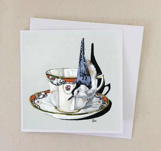 Nuthatch Just Hanging Out art card — Birds on a Cup