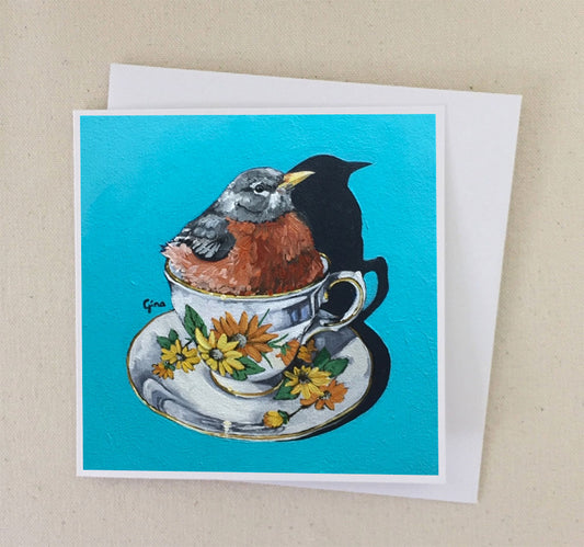 Comfy Robin in a Cup art card — Birds on a Cup