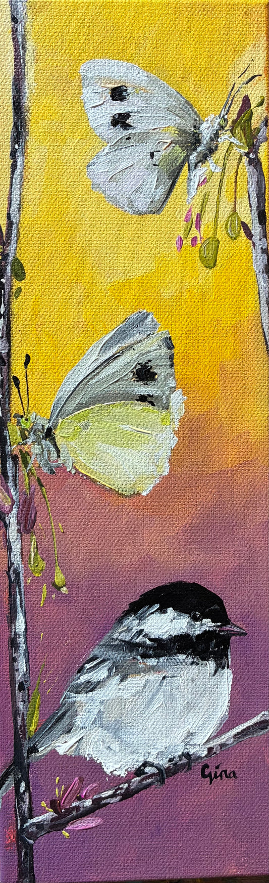 Birds and butterflies in harmony — original acrylic painting by Birds on a Cup
