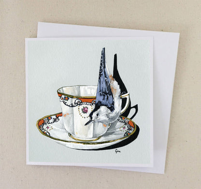  Nuthatch Just Hanging Out art card — Birds on a Cup