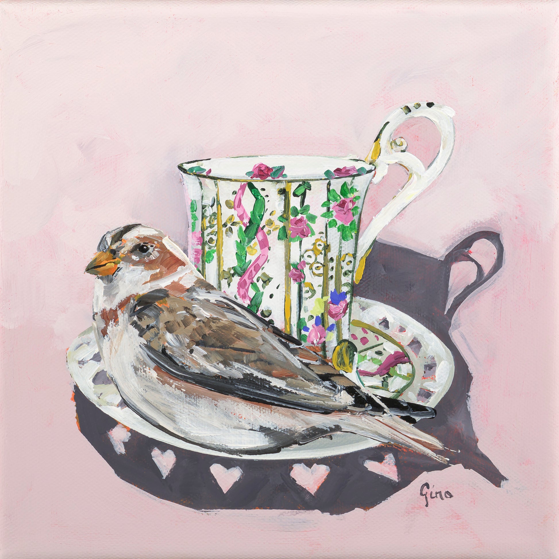 Hearts for arts sake — original acrylic painting by Birds on a Cup
