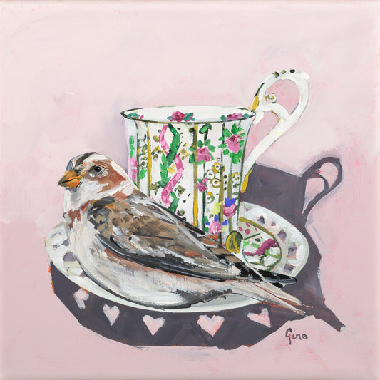 Hearts for arts sake — original acrylic painting by Birds on a Cup
