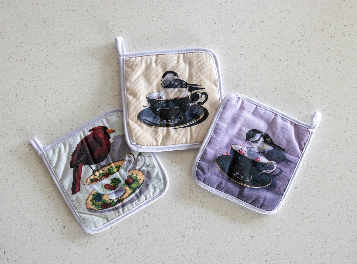 
Birds on a Cup potholder — bird art kitchen accessory by Birds on a Cup