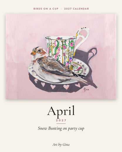 2027 Birds On A Cup Fold-Out Wall Calendar by Gina