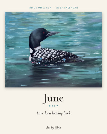 2027 Birds On A Cup Fold-Out Wall Calendar by Gina