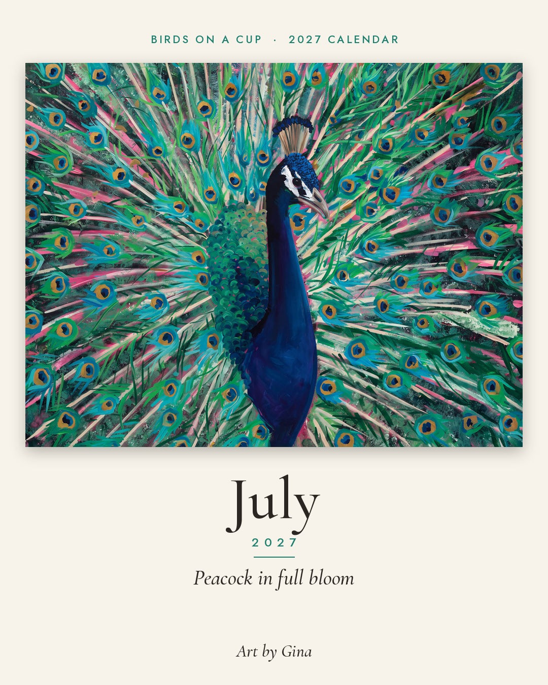 2027 Birds On A Cup Fold-Out Wall Calendar by Gina