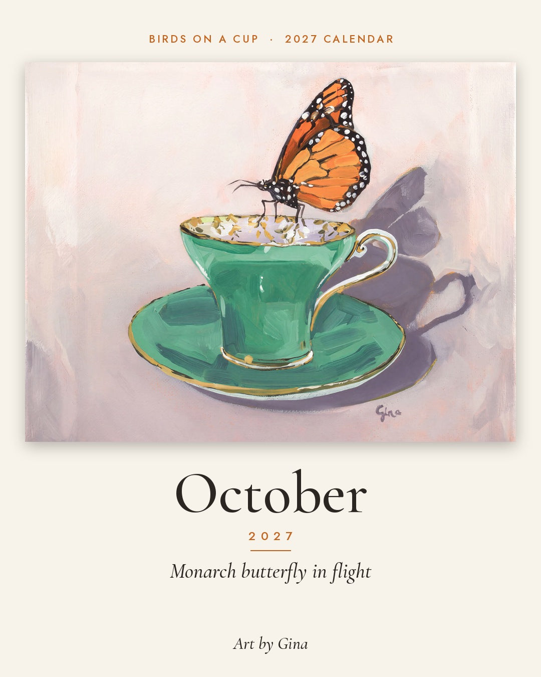 2027 Birds On A Cup Fold-Out Wall Calendar by Gina