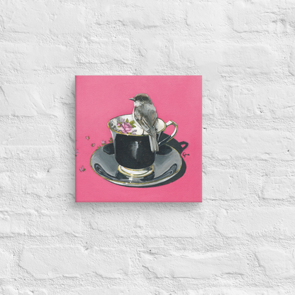 Chickadee in black and fuchsia — 10x10 canvas print by Birds on a Cup
