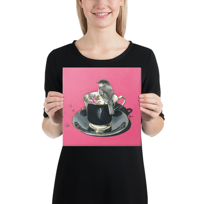 Chickadee in black and fuchsia — 10x10 canvas print by Birds on a Cup

