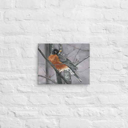 Robin on a wintery day — 14x11 canvas print by Birds on a Cup