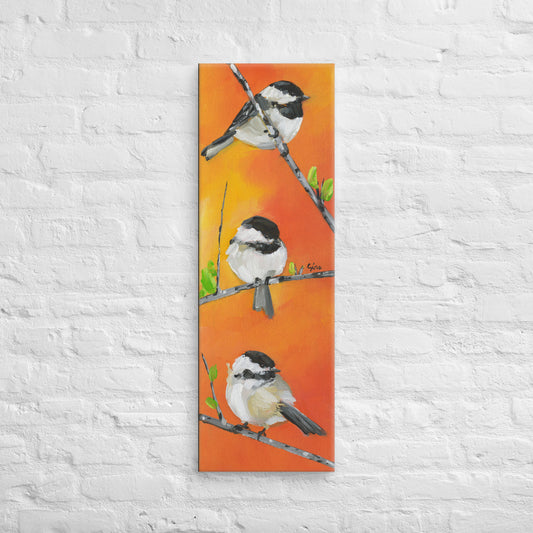 Three little birds — 12x36 canvas print by Birds on a Cup
