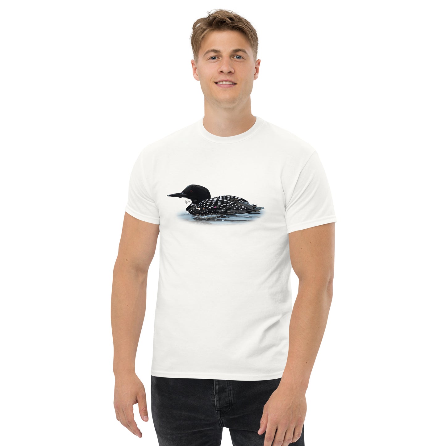 Lone Loon on Spring Lake — unisex bird art t-shirt by Birds on a Cup
