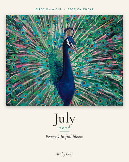 2027 Birds On A Cup Fold-Out Wall Calendar by Gina