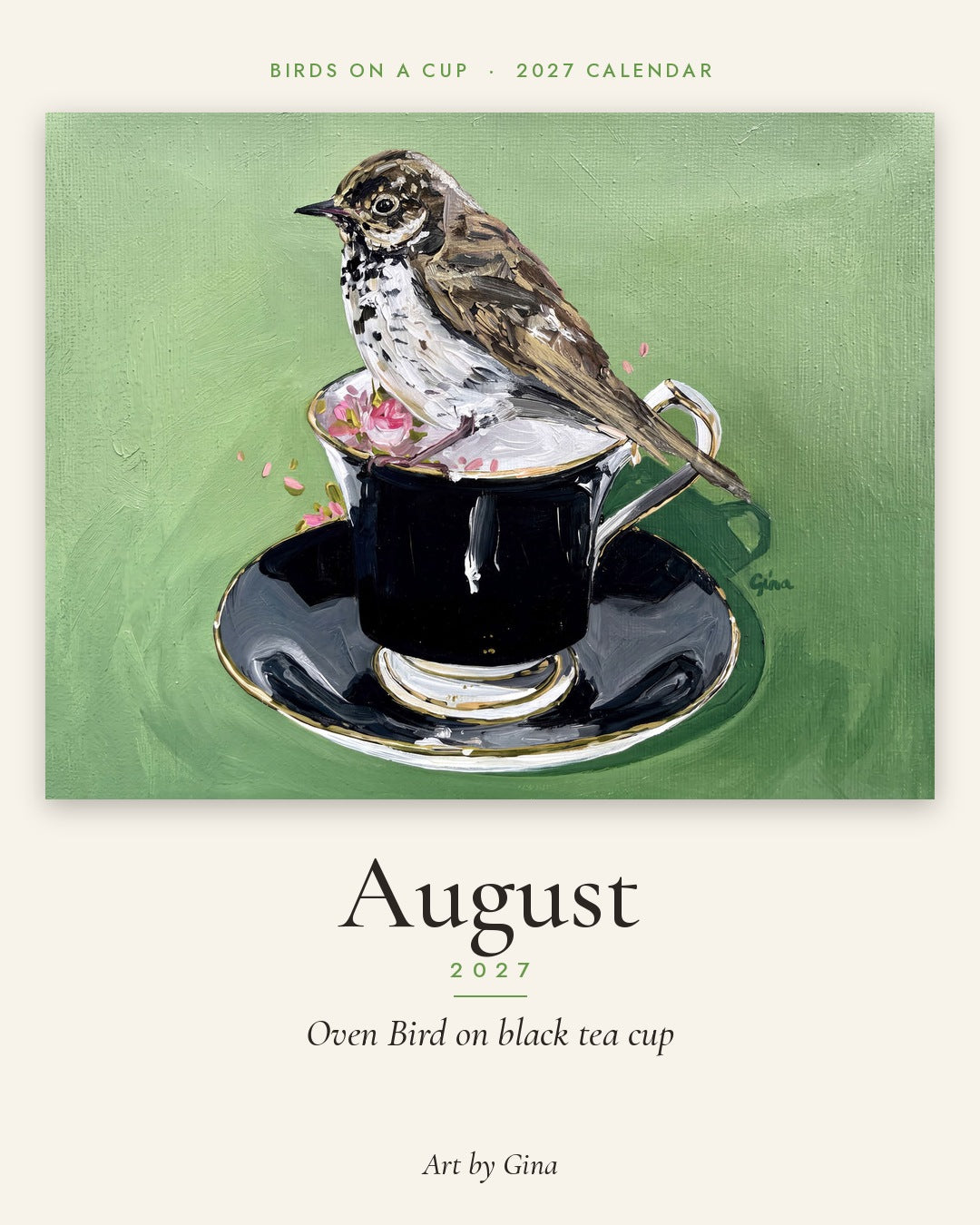 2027 Birds On A Cup Fold-Out Wall Calendar by Gina