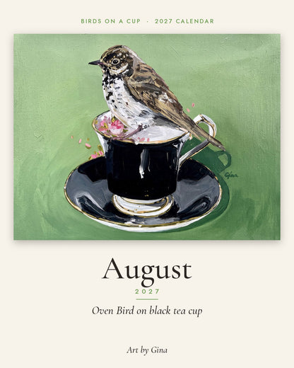 2027 Birds On A Cup Fold-Out Wall Calendar by Gina