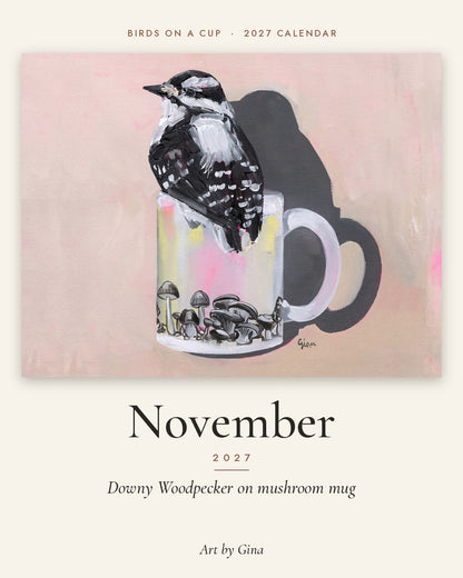 2027 Birds On A Cup Fold-Out Wall Calendar by Gina