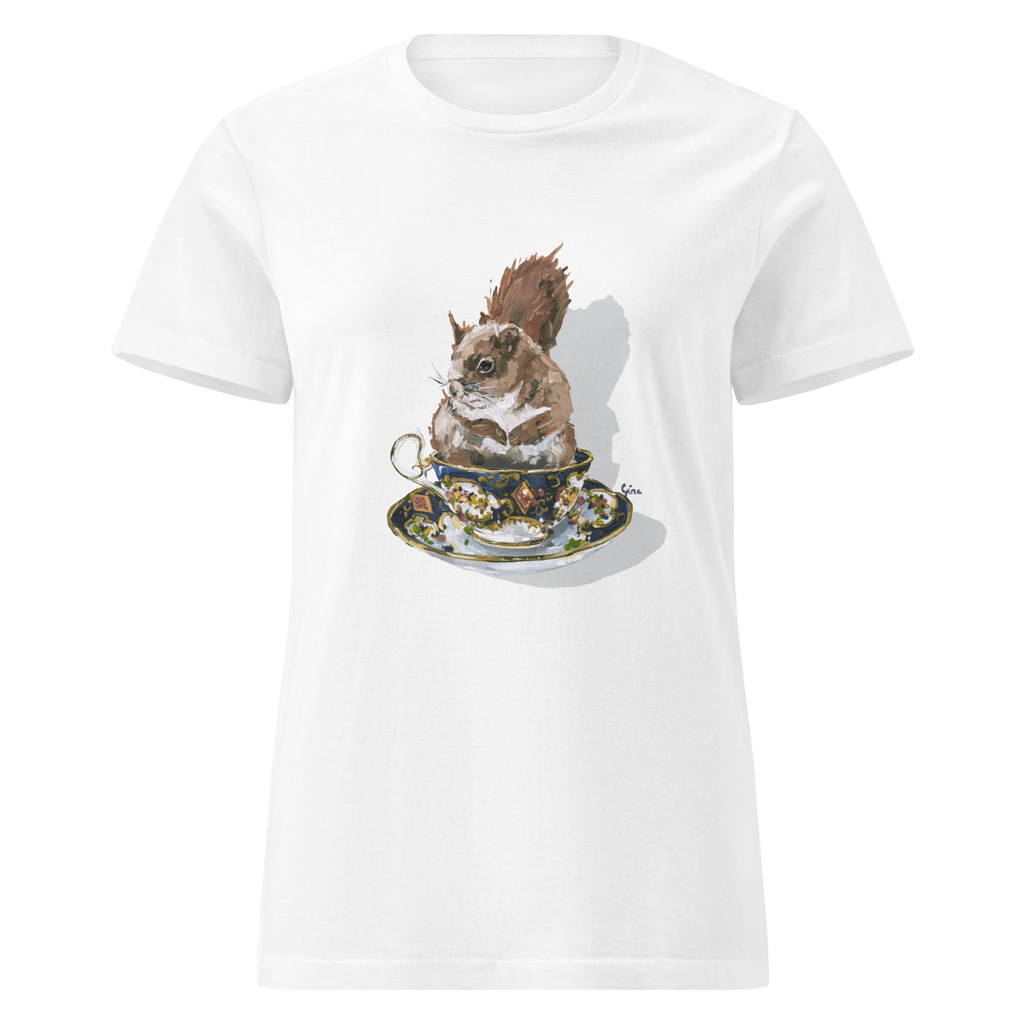 Squirrel in a teacup — women's bird art t-shirt by Birds on a Cup