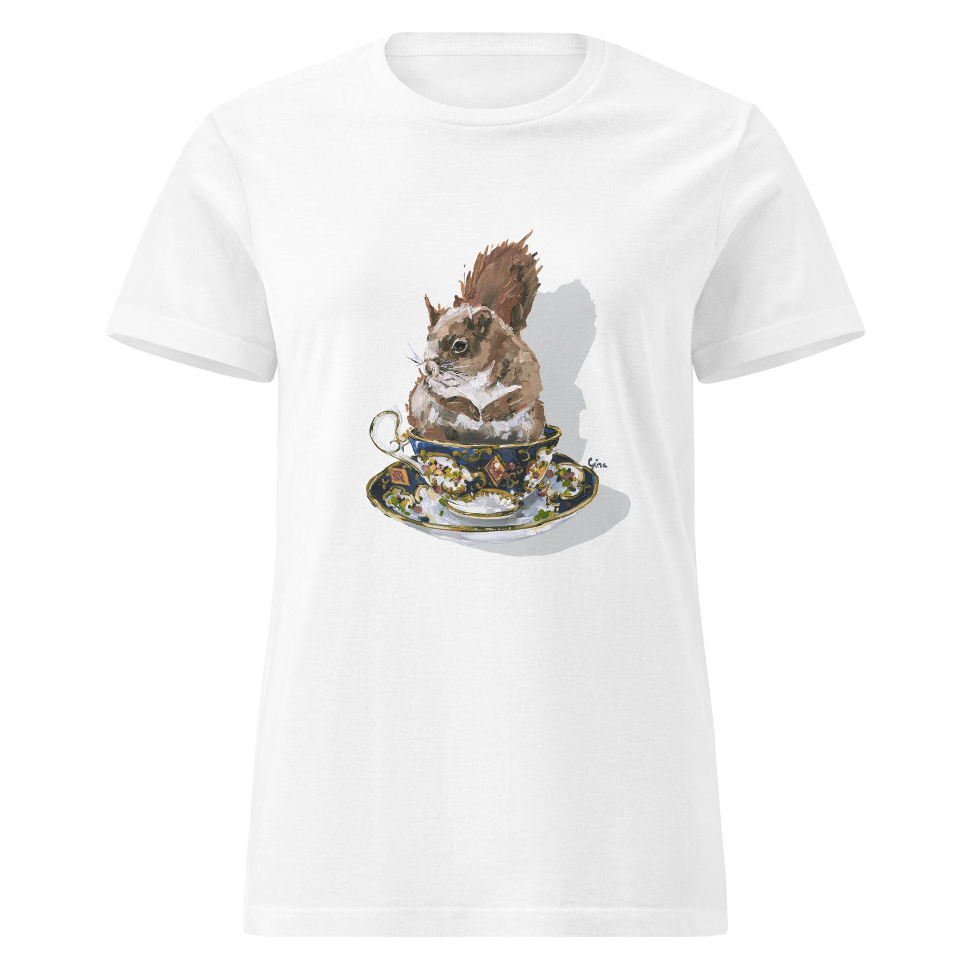 Squirrel in a teacup — women's bird art t-shirt by Birds on a Cup