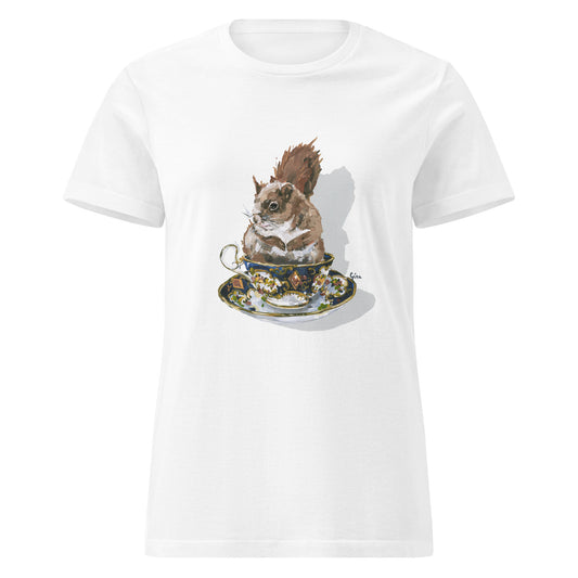 Squirrel in a teacup — women's bird art t-shirt by Birds on a Cup