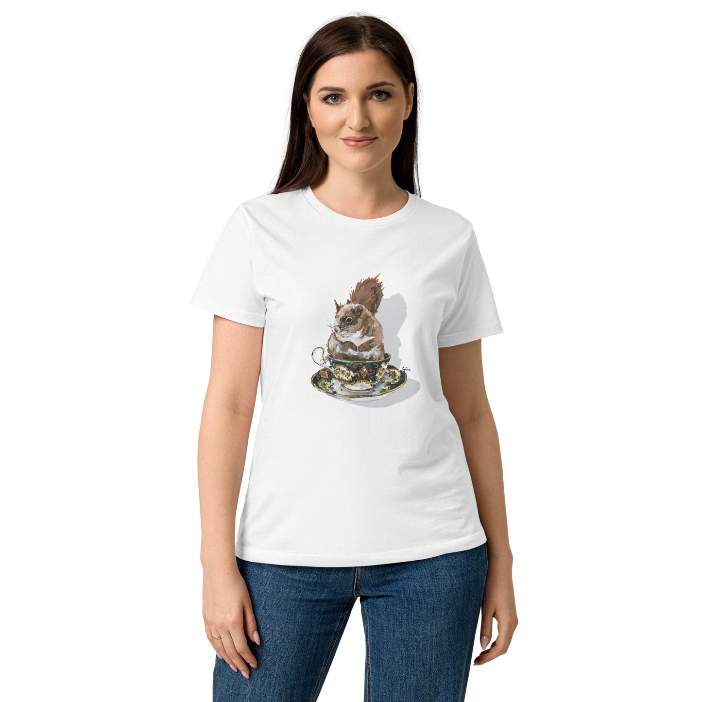 Squirrel in a teacup — women's bird art t-shirt by Birds on a Cup