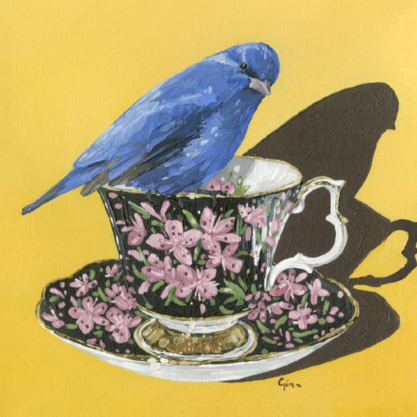 Male-Indigo-Blue-Bunting-on-Vintage-Fireweed-Series-Teacup