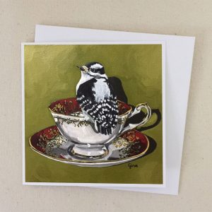Female-Downy-Woodpecker-on-Crimson-Teacup-Card
