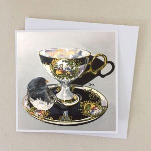 Male-Dark-Eyed-Junco-on-Antique-Japanese-Long-Stemmed-Teacup-Card